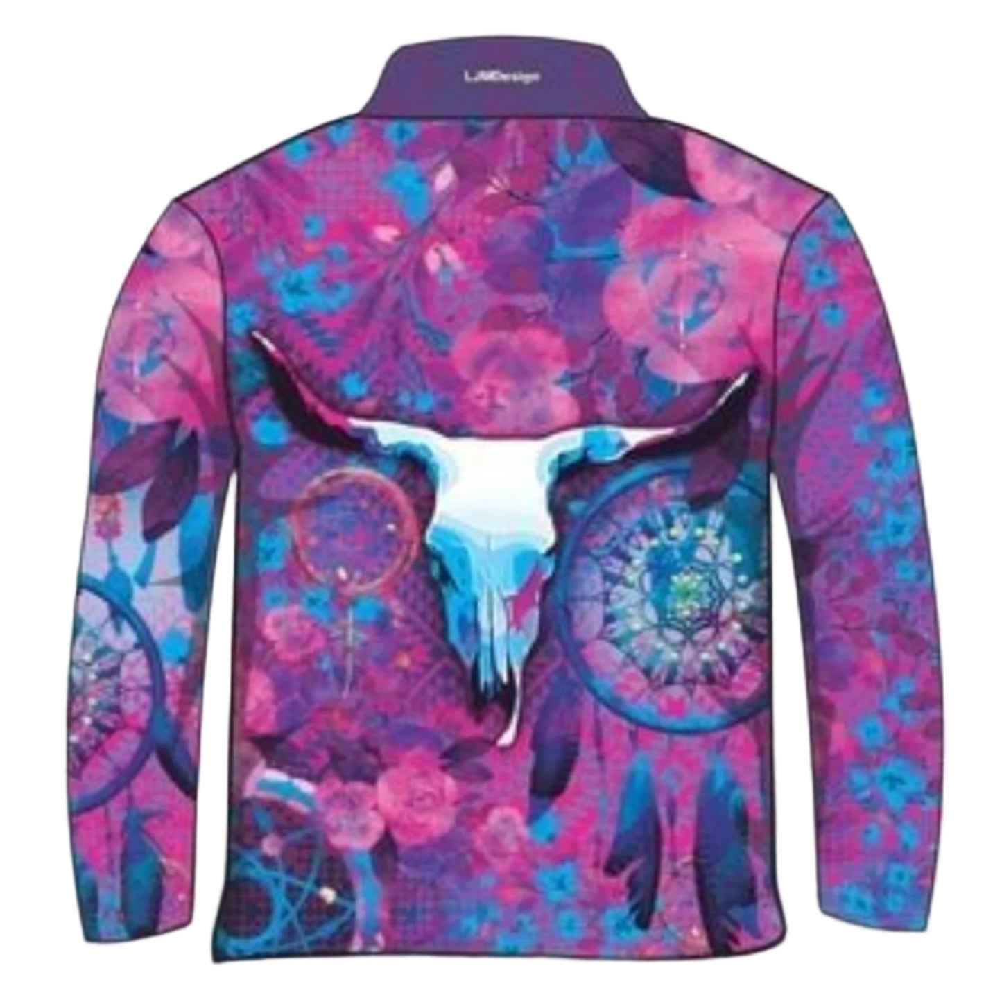 Western | Aztec Dreamcatcher Pink Fishing Shirt ★Pre-Order★ Z and TEE Aztec COUNTRY WESTERN DESIGNS cowgirl fishing Floral GIRL'S DESIGNS matching dress Matching shorts pink purple quick dry SUN SAFE UPF WOMEN'S DESIGNS womens