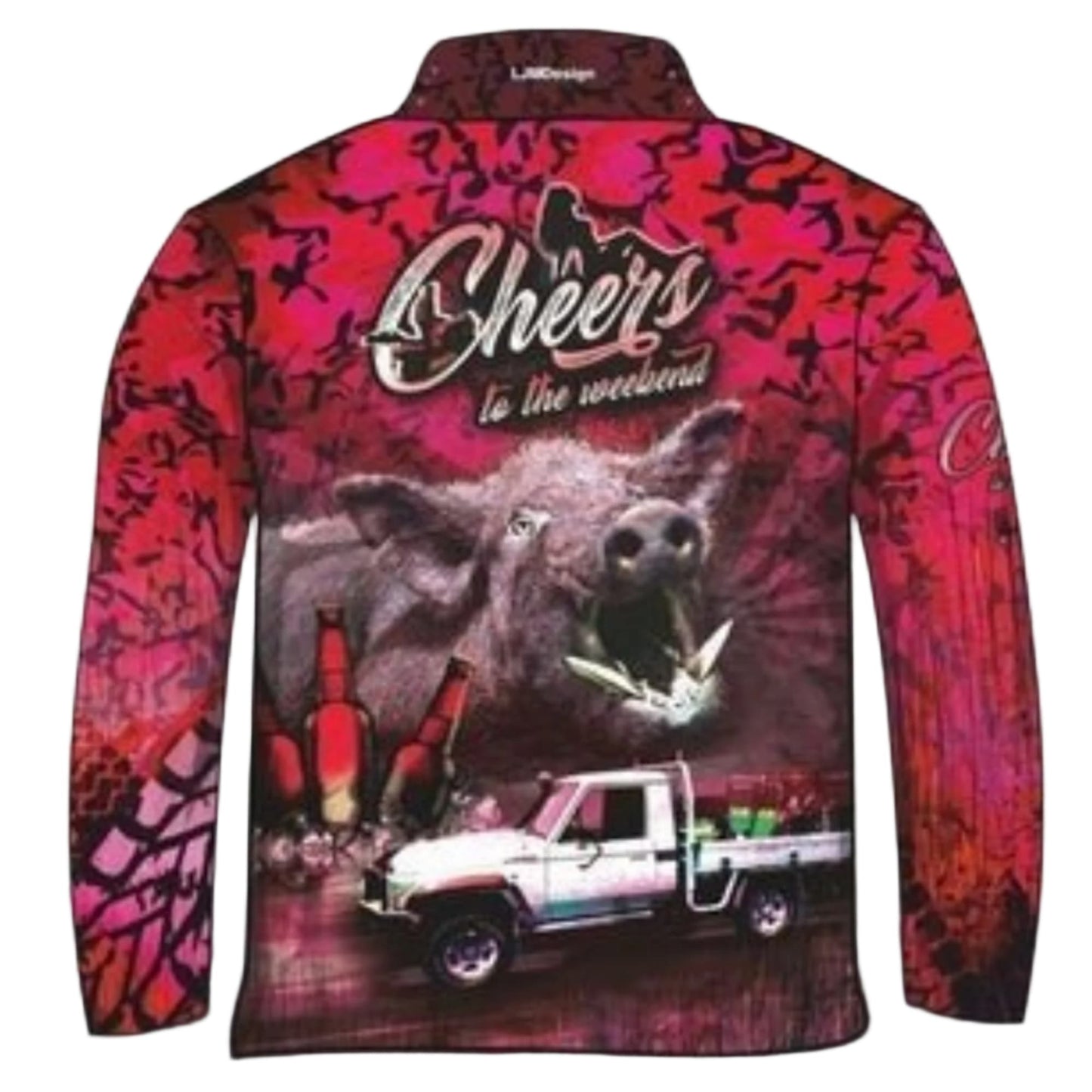 Hunting | Cheers to the Weekend Pink Hunting Fishing Shirt ★Pre-Order★ Z and TEE camping cruiser dog fishing hunting landcruiser pig Preorder quick dry spo-default spo-disabled sun sun shirt sun shirts sunsafe uv Women Women's Fishing womens