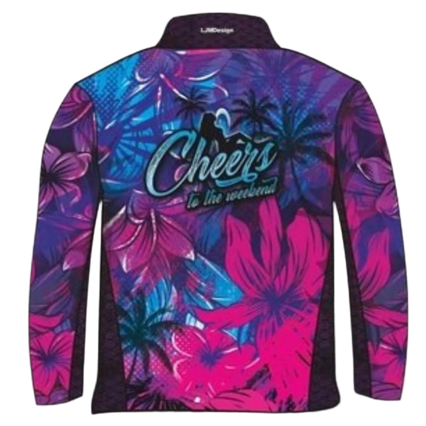 Tropical | Cheers to the Weekend Tropical Fishing Shirt ★Pre-Order★ Z and TEE blue cruise Floral pink purple quick dry SUN SAFE tropical UPF WOMEN'S DESIGNS womens