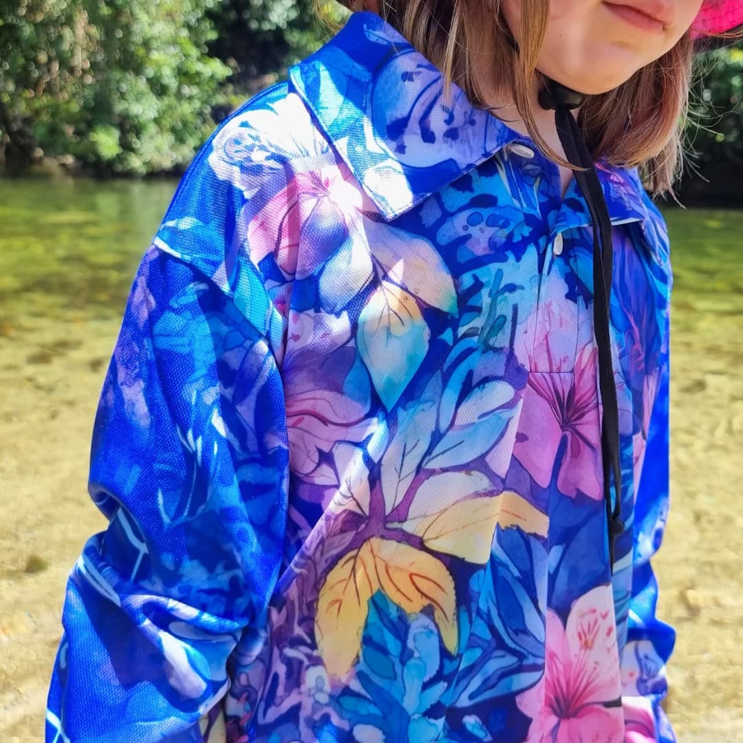 Tropical | Atlantis Breeze Paradise Lifestyle Fishing Dress Z and TEE Beach Dress Floral Follow the Sun GIRL'S DESIGNS KIDS Matching Shirt POCKETS purple quick dry SUN SAFE Tropical UPF WOMEN'S DESIGNS