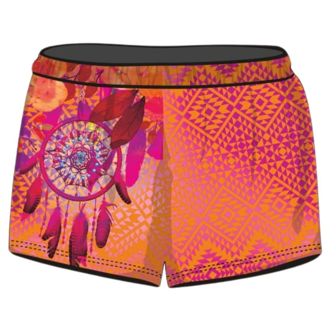 Rugby Shorts | Aztec Dreamcatcher Peach ★Pre-Order★ Z and TEE Aztec COUNTRY WESTERN DESIGNS Fishing shorts Floral KID'S DESIGNS matching dress Matching Shirt orange quick dry WOMEN'S DESIGNS