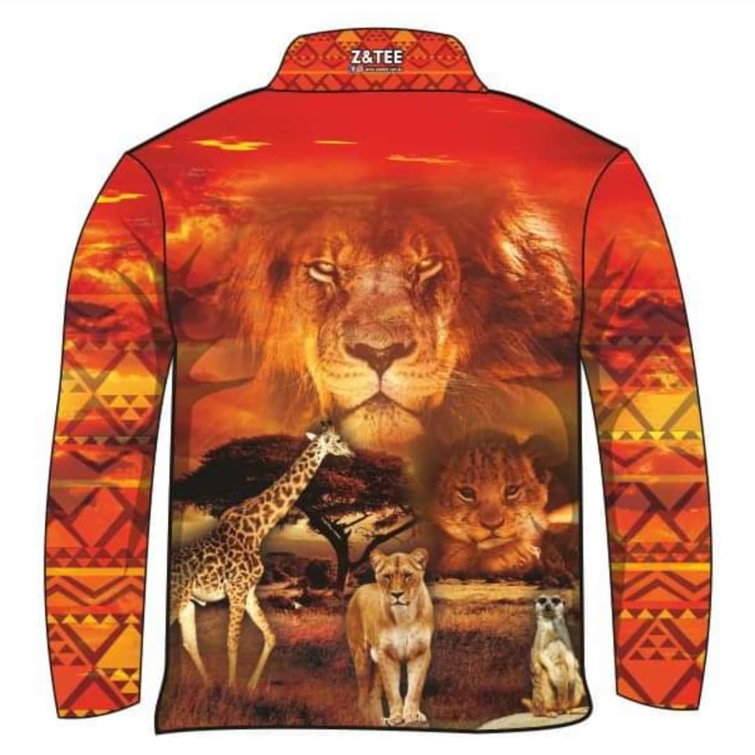 Kids | African Lion Fishing Shirt ★Pre-Order★ Z and TEE boys BOYS DESIGNS camping FISHING KIDS kids design KIDS DESIGNS Kids UV rated shirt Preorder quick dry spo-default spo-disabled sun sun shirt sun shirts sunsafe uv
