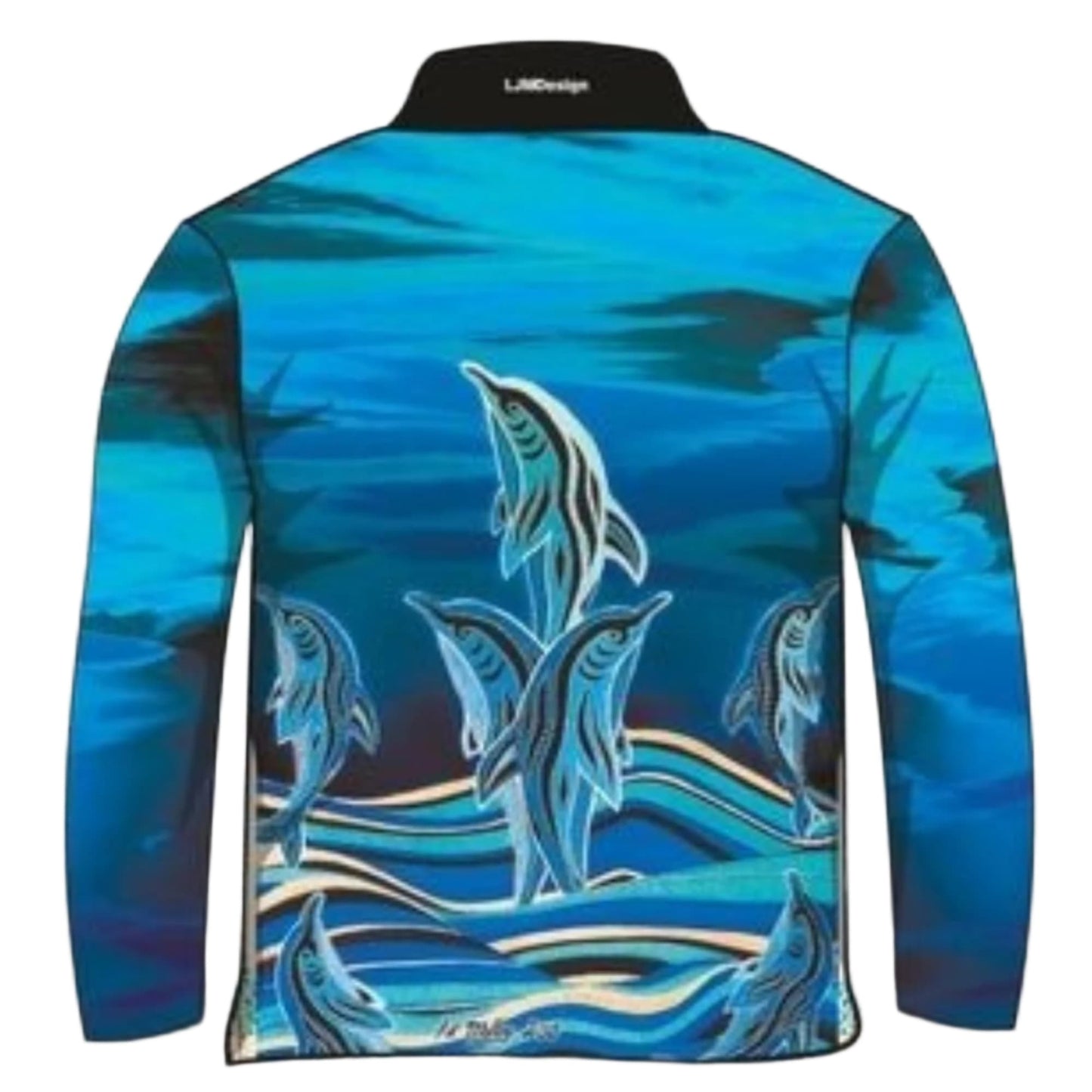 Indigenous | Dolphin Dreaming Blue Fishing Shirt ★Pre-Order★ Z and TEE ABORIGINAL Australia Australia Day Australian camping FIRST NATIONS FIRST NATIONS DESIGNS fishing FISHING SHIRT KIDS Preorder quick dry spo-disabled sun SUN SAFE sun shirt sun shirts SUN SMART sunsafe uv womens