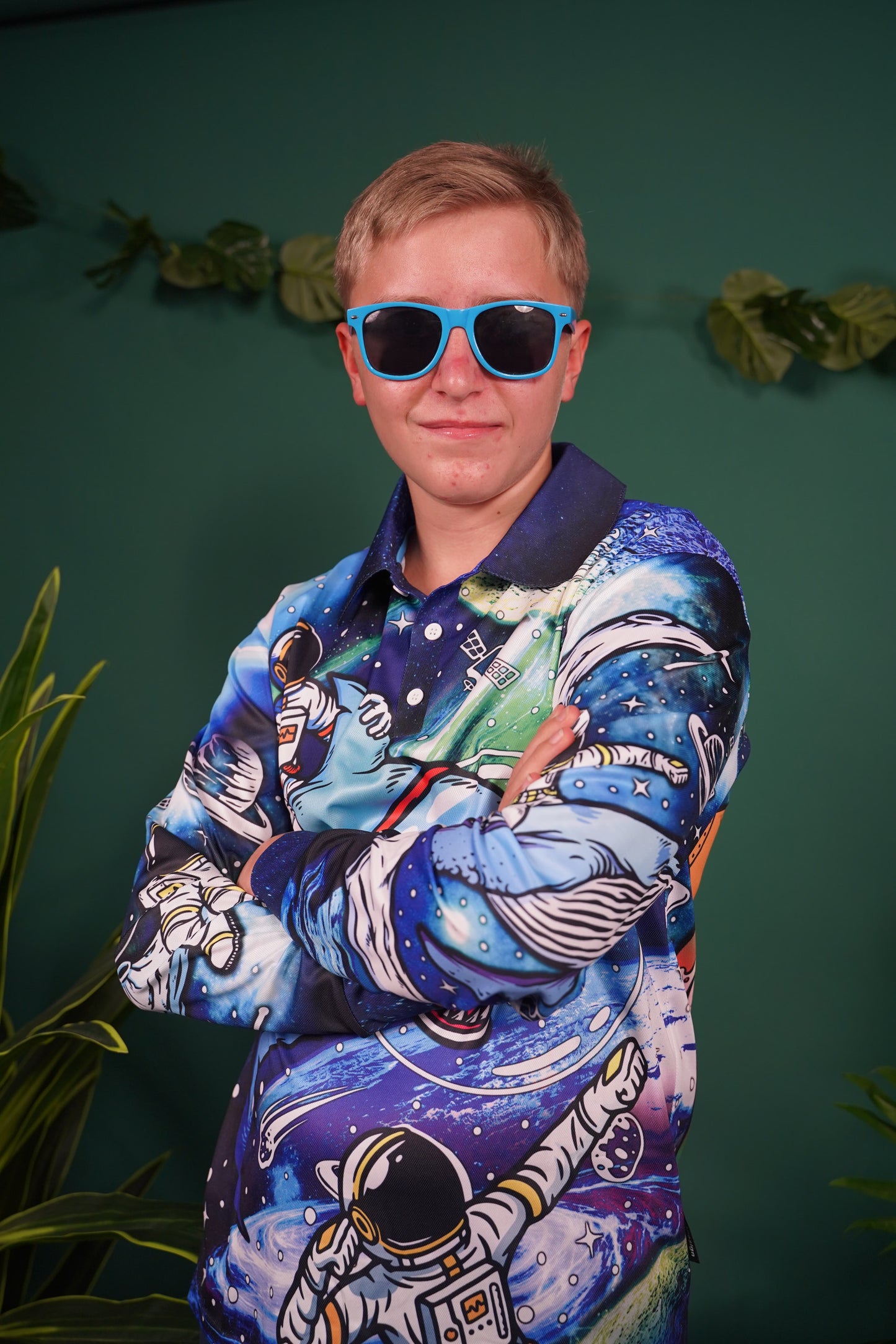 Kids | Astronaut in the Ocean Fishing Shirt Z and TEE astronaut blue BOYS DESIGNS Kid's Fishing Shirt KIDS quick dry shark space SUN SAFE UPF