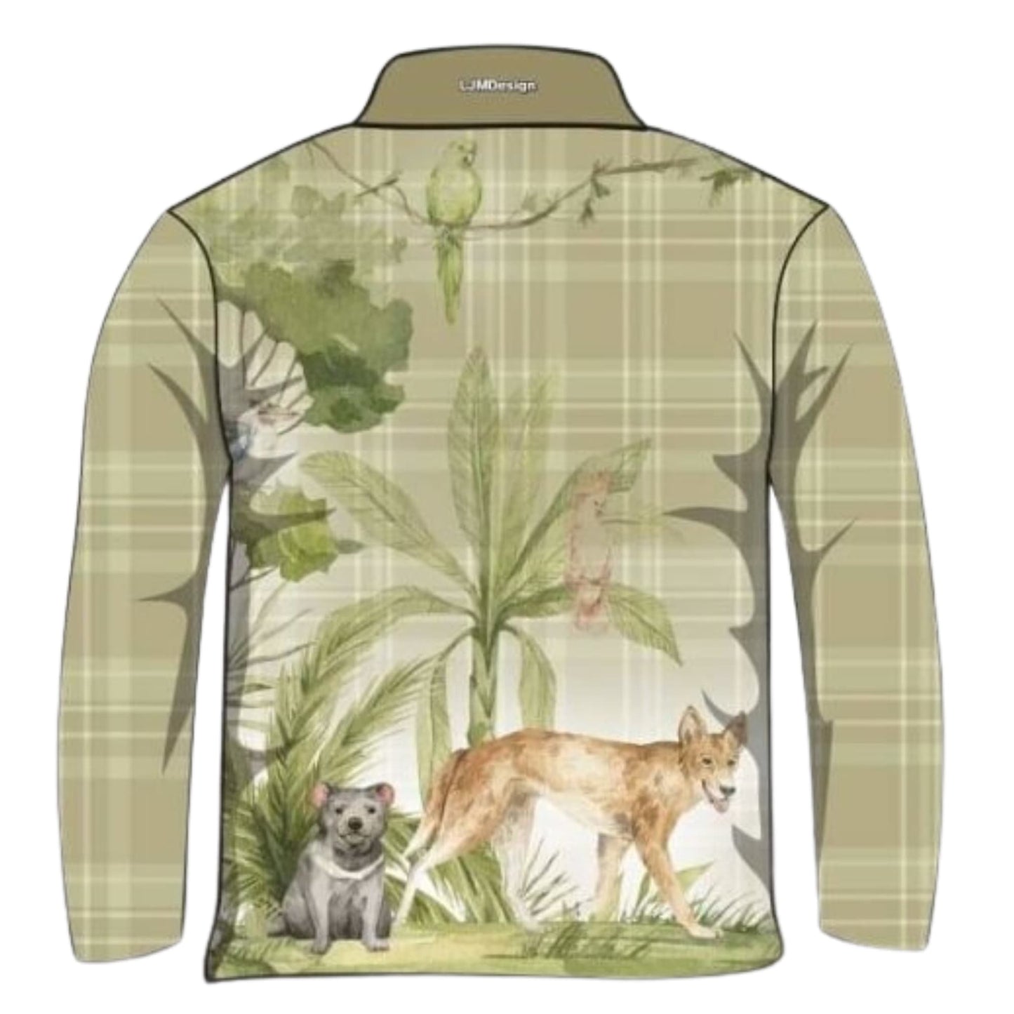 Australian | Fauna Tartan Fishing Shirt ★Pre-Order★ Z and TEE Aussie Australia Australian Australian animals Australiana camping fishing shirt GIRL'S DESIGNS Khaki KIDS quick dry SUN SAFE UPF WOMEN'S DESIGNS womens
