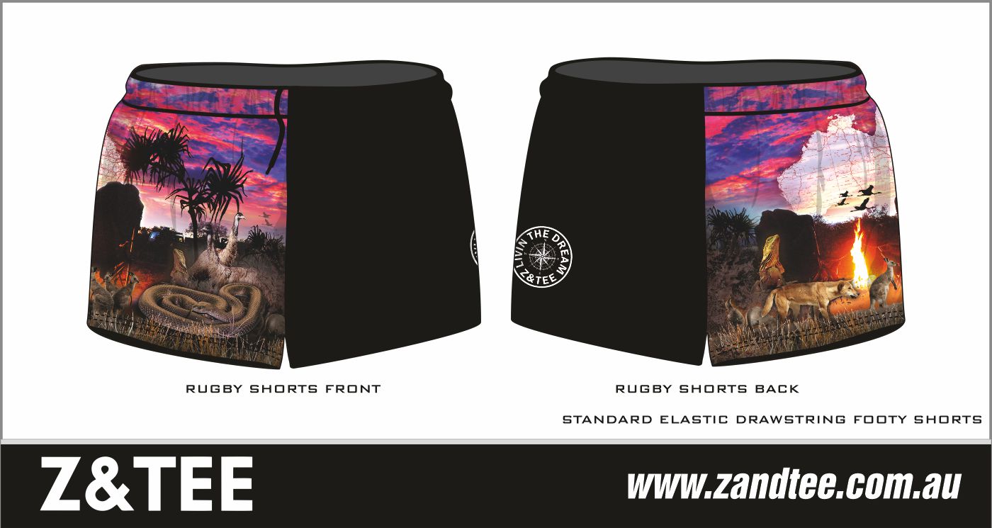Rugby Shorts | Australian Camping Pink Adventure ★Pre-Order★ Z and TEE Aussie Aussie Map black Camp Fire camping CAMPING AND CARAVAN DESIGNS dingo emu Fishing shorts kangaroo KID'S DESIGNS Matching Shirt MEN'S DESIGNS pink quick dry snake Sunset WOMEN'S DESIGNS