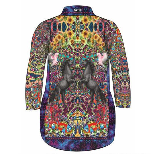 Western | Crazy Beautiful Lifestyle Fishing Dress Z and TEE australian birds Beach Dress COUNTRY WESTERN DESIGNS GIRL'S DESIGNS horses Kaleidoscope Mirror Matching Shirt Multi Colour Navy POCKETS quick dry SUN SAFE UPF WOMEN'S DESIGNS yellow