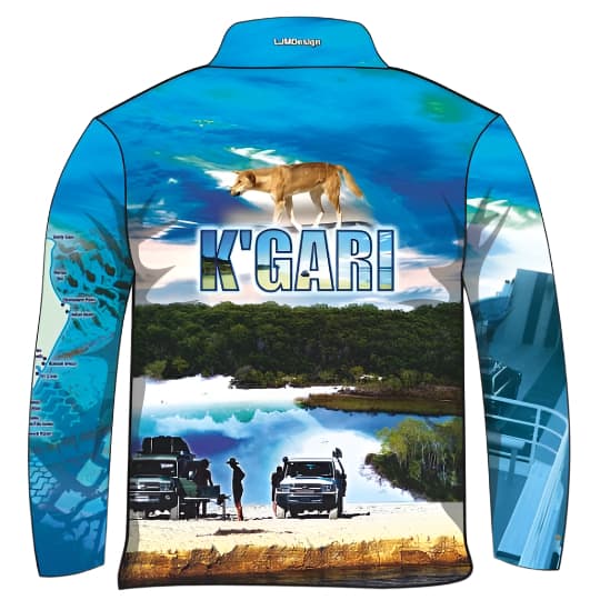Fraser Island | Complete K'gari (Fraser Island) Blue Fishing Shirt ★Pre-Order★ Z and TEE 4x4 Aussie Aussie Map Australiana blue BOYS DESIGNS camping FRASER ISLAND DESIGNS K'gari Matching shorts MEN'S DESIGNS mens quick dry SUN SAFE UPF whale