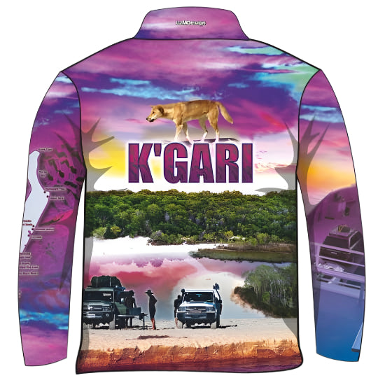 Fraser Island | Complete K'gari (Fraser Island) Pink Fishing Shirt ★Pre-Order★ Z and TEE 4x4 Aussie Aussie Map Australiana camping FRASER ISLAND DESIGNS GIRL'S DESIGNS K'gari Matching shorts quick dry SUN SAFE UPF whale WOMEN'S DESIGNS womens