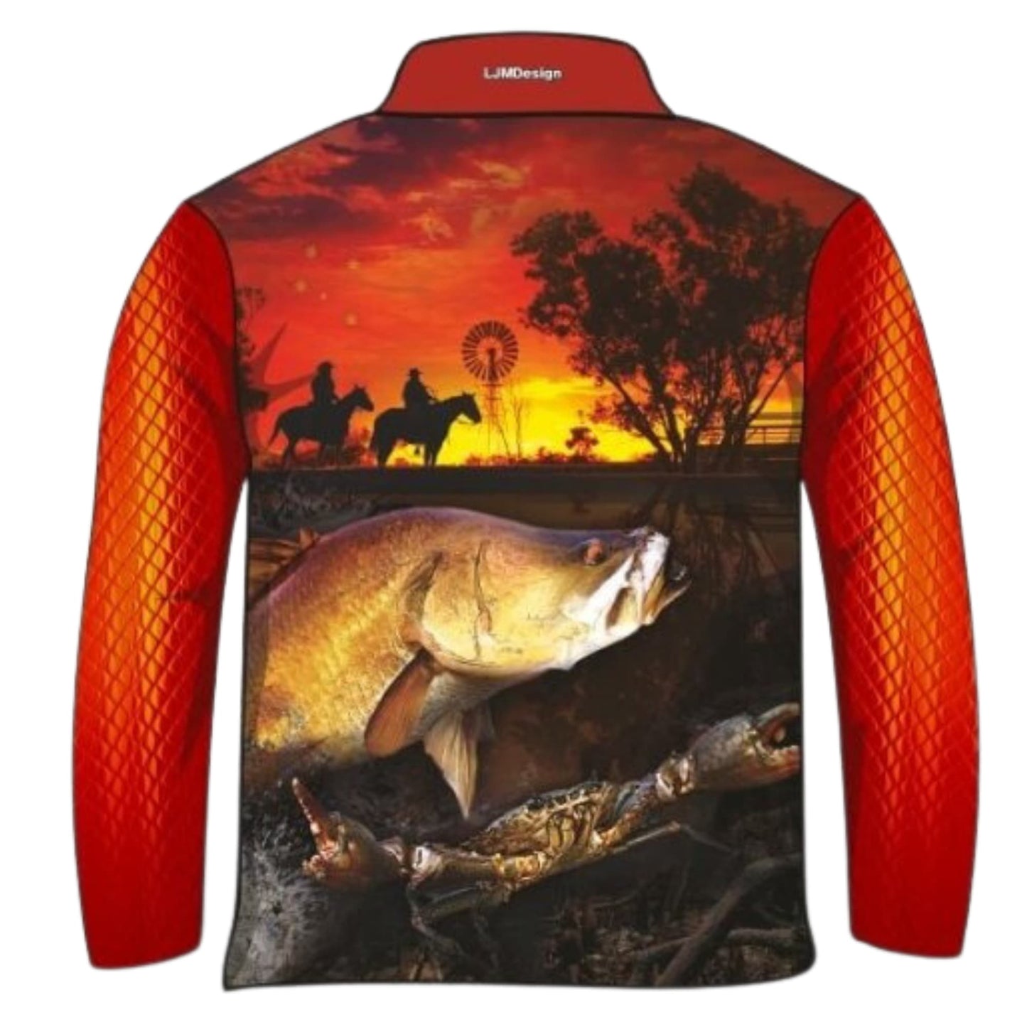 Fishing | Country Crab Croc Red Fishing Shirt ★Pre-Order★ Z and TEE barramundi BOYS DESIGNS COUNTRY WESTERN DESIGNS crab crocodile FISH FISH DESIGNS horses MEN'S DESIGNS mens outback quick dry red SUN SAFE UPF western