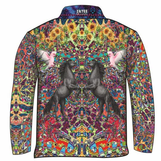 Western | Crazy Beautiful Fishing Shirt ★Pre-Order★ Z and TEE australian birds COUNTRY WESTERN DESIGNS horses Kaleidoscope Mirror matching dress Multi Colour purple quick dry SUN SAFE UPF WOMEN'S DESIGNS womens