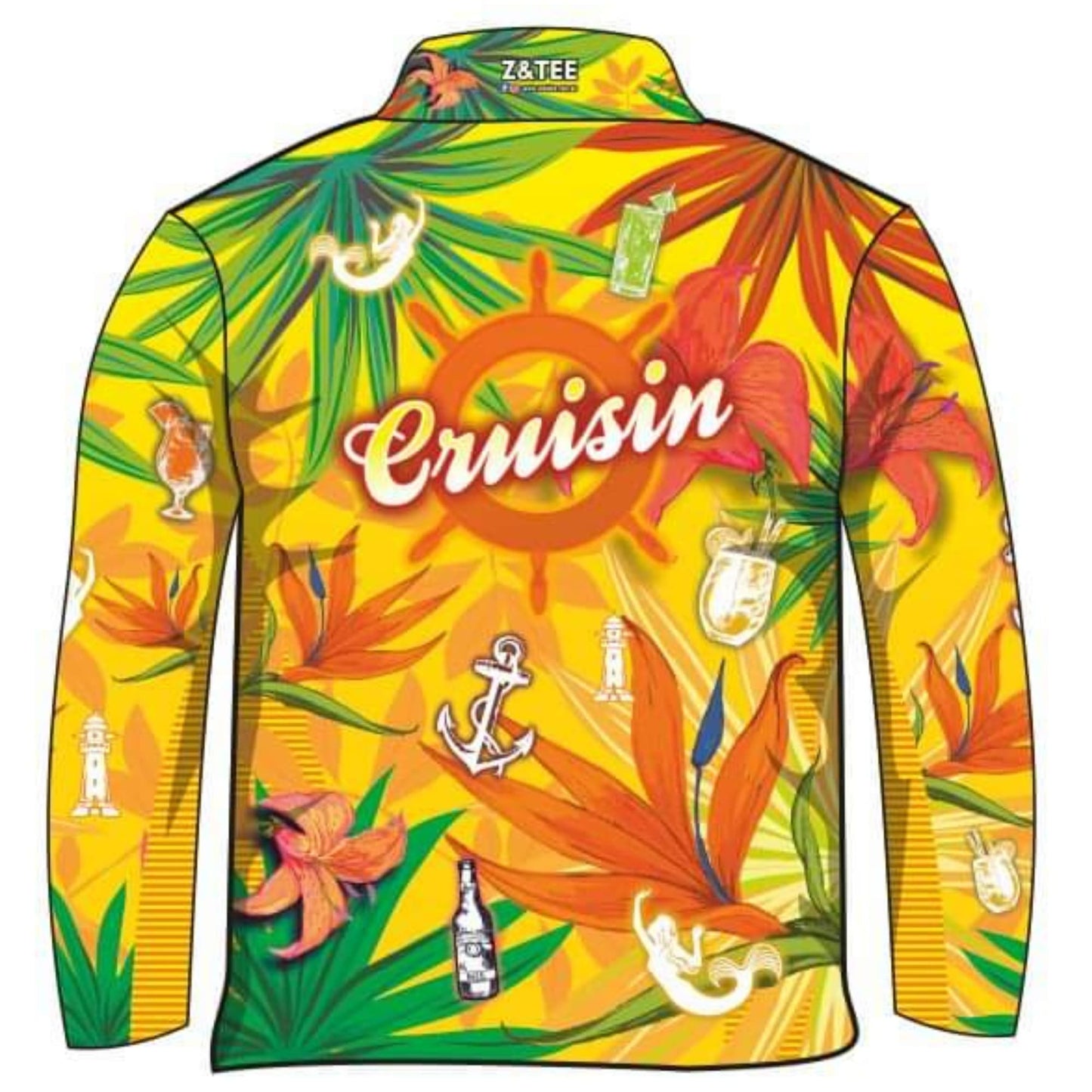 Cruise | Cruisin Party Yellow Fishing Shirt ★Pre-Order★ Z and TEE anchor Drinks Floral Hawaiian MEN'S DESIGNS mens mermaids quick dry SUN SAFE TROPICAL DESIGNS UPF WOMEN'S DESIGNS womens yellow