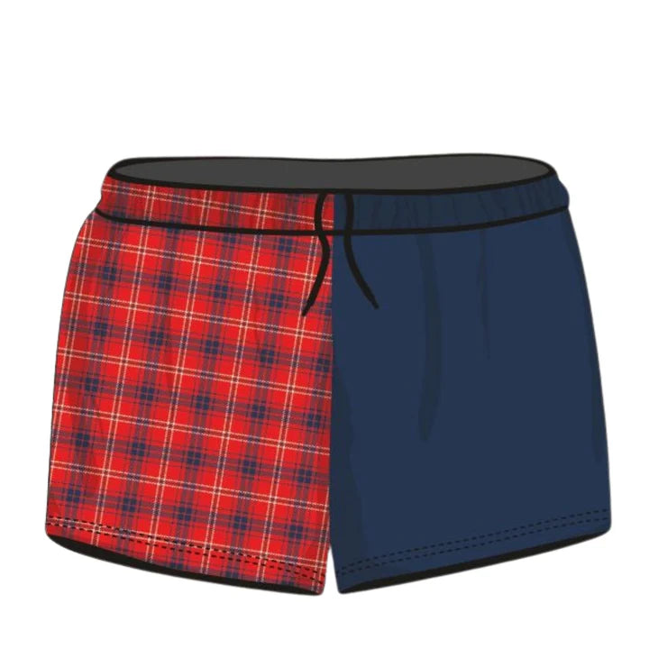 Rugby Shorts | Australian Flanny Design Red Navy ★Pre-Order★ Z and TEE Aussie Australian Fishing shorts Flanny KID'S DESIGNS Matching Shirt MEN’S DESIGNS Navy Plaid quick dry red