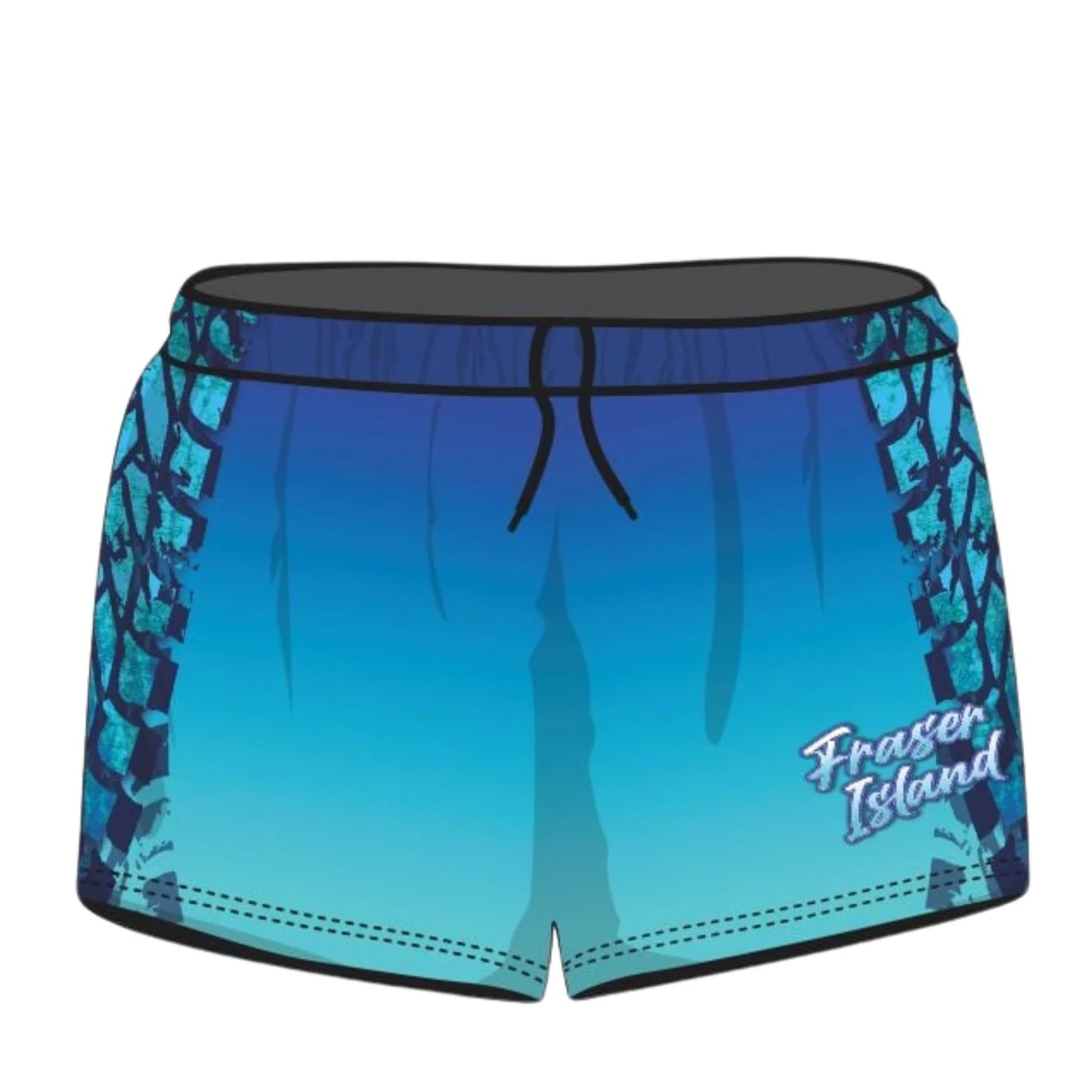 Rugby Shorts | Fraser Island (K'gari) Trax Blue ★Pre-Order★ Z and TEE blue camping Fishing shorts Fraser K'gari KID'S DESIGNS Matching Shirt MEN'S DESIGNS quick dry Tyre tracks