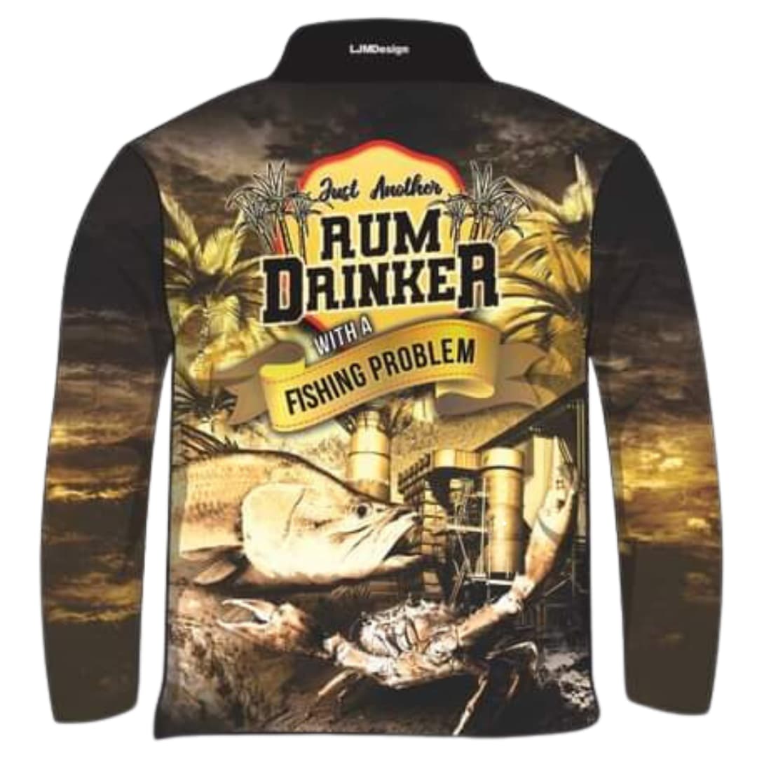 Fishing | Barra Paradise Rum Drinker Fishing Shirt ★Pre-Order★ Z and TEE barra black bundaberg FISH FISH DESIGNS gold mens MEN’S DESIGNS palms quick dry SUN SAFE UPF