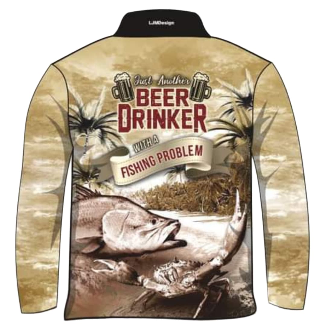 Fishing | Barra Paradise Beer Drinker Fishing Shirt ★Pre-Order★ Z and TEE barra crab Drinks FISH FISH DESIGNS mens MEN’S DESIGNS palms quick dry SUN SAFE UPF
