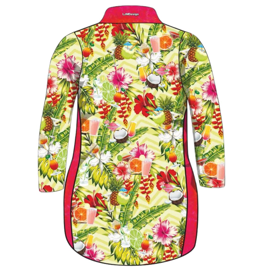 Tropical | Chevron Cocktail Tropical Lifestyle Fishing Dress ★Pre-Order★ Z and TEE Beach Dress cruise Floral Matching Shirt pink POCKETS quick dry SUN SAFE Tropical UPF WOMEN'S DESIGNS yellow