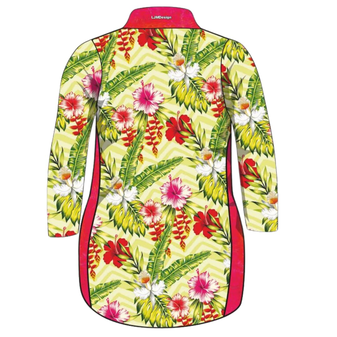 Tropical | Chevron Tropical Lifestyle Fishing Dress ★Pre-Order★ Z and TEE Beach Dress cruise Floral GIRL'S DESIGNS Matching Shirt pink POCKETS quick dry SUN SAFE Tropical UPF WOMEN'S DESIGNS yellow