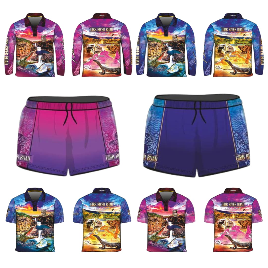 Rugby Shorts | Gibb River Pink Boab ★Pre-Order★ Z and TEE COUNTRY WESTERN DESIGNS Fishing shorts Gibb River KID'S DESIGNS Matching Shirt pink purple quick dry Tyre tracks WOMEN'S DESIGNS