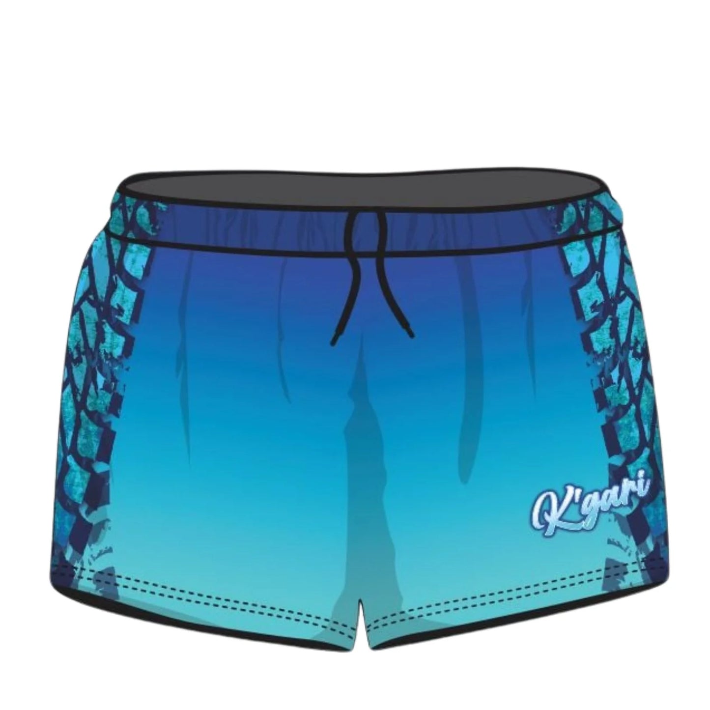 Rugby Shorts | K'gari (Fraser Island) Trax Blue ★Pre-Order★ Z and TEE blue Fishing shorts Fraser K'gari KID'S DESIGNS Matching Shirt MEN'S DESIGNS quick dry Teal Tyre tracks