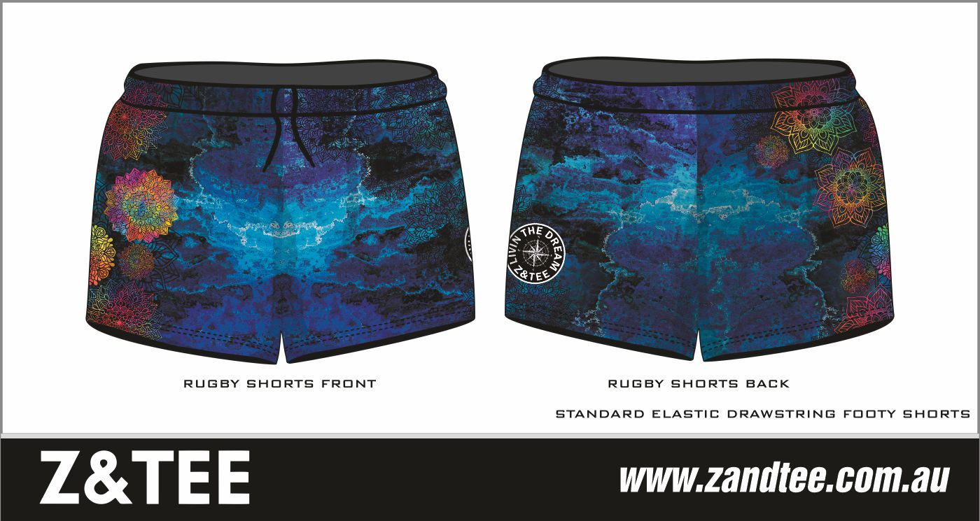 Rugby Shorts | Kaleidoscope Mandala ★Pre-Order★ Z and TEE blue Compass Fishing shorts Kaleidoscope KID'S DESIGNS Living the Dream MANDALA matching dress Matching Shirt MEN'S DESIGNS Multi Colour PATTERN AND PLAIN DESIGNS quick dry WOMEN'S DESIGNS z&tee