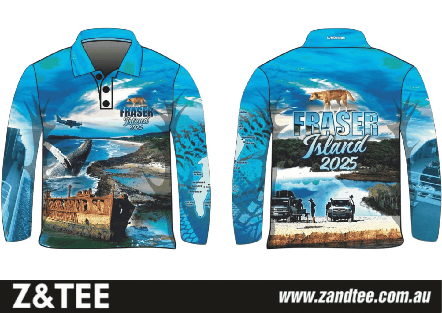 Fraser Island | Complete Fraser Island (K'gari) Blue Fishing Shirt (2025) ★Pre-Order★ Z and TEE 2025 4x4 Aussie Aussie Map Australiana blue BOYS DESIGNS camping FRASER ISLAND DESIGNS K'gari Matching shorts MEN'S DESIGNS mens New Design quick dry SUN SAFE UPF whale
