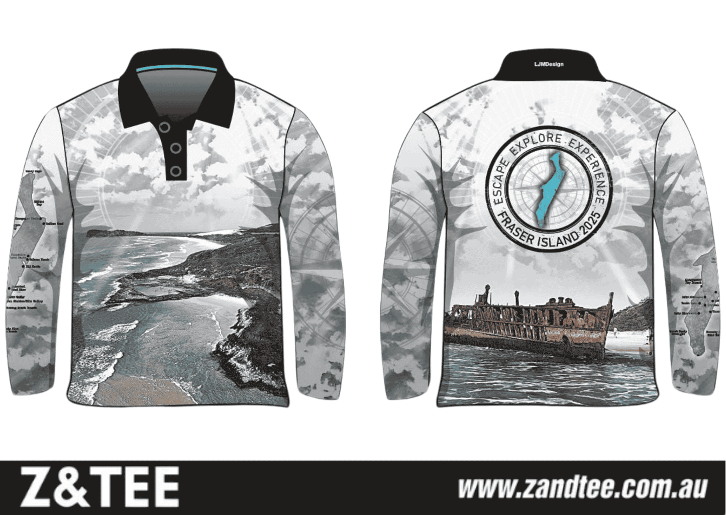 Fraser Island | Escape Explore Fraser Island (K'gari) Fishing Shirt (2025) ★Pre-Order★ Z and TEE 4x4 boy boys camping fishing FRASER ISLAND DESIGNS K'gari men mens New Design Preorder quick dry spo-default spo-disabled sun sun shirt sun shirts sunsafe travel uv