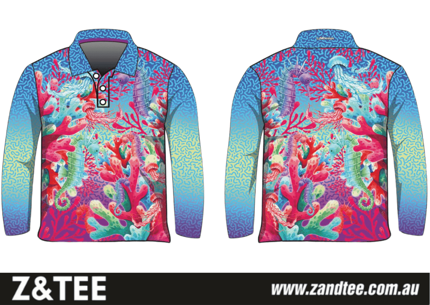 Womens | Seahorse Sanctuary Fishing Shirt ★Pre-Order★ Z and TEE blue coral reef KIDS New Design pink quick dry seahorse SUN SAFE Tropical UPF WOMEN'S DESIGNS womens