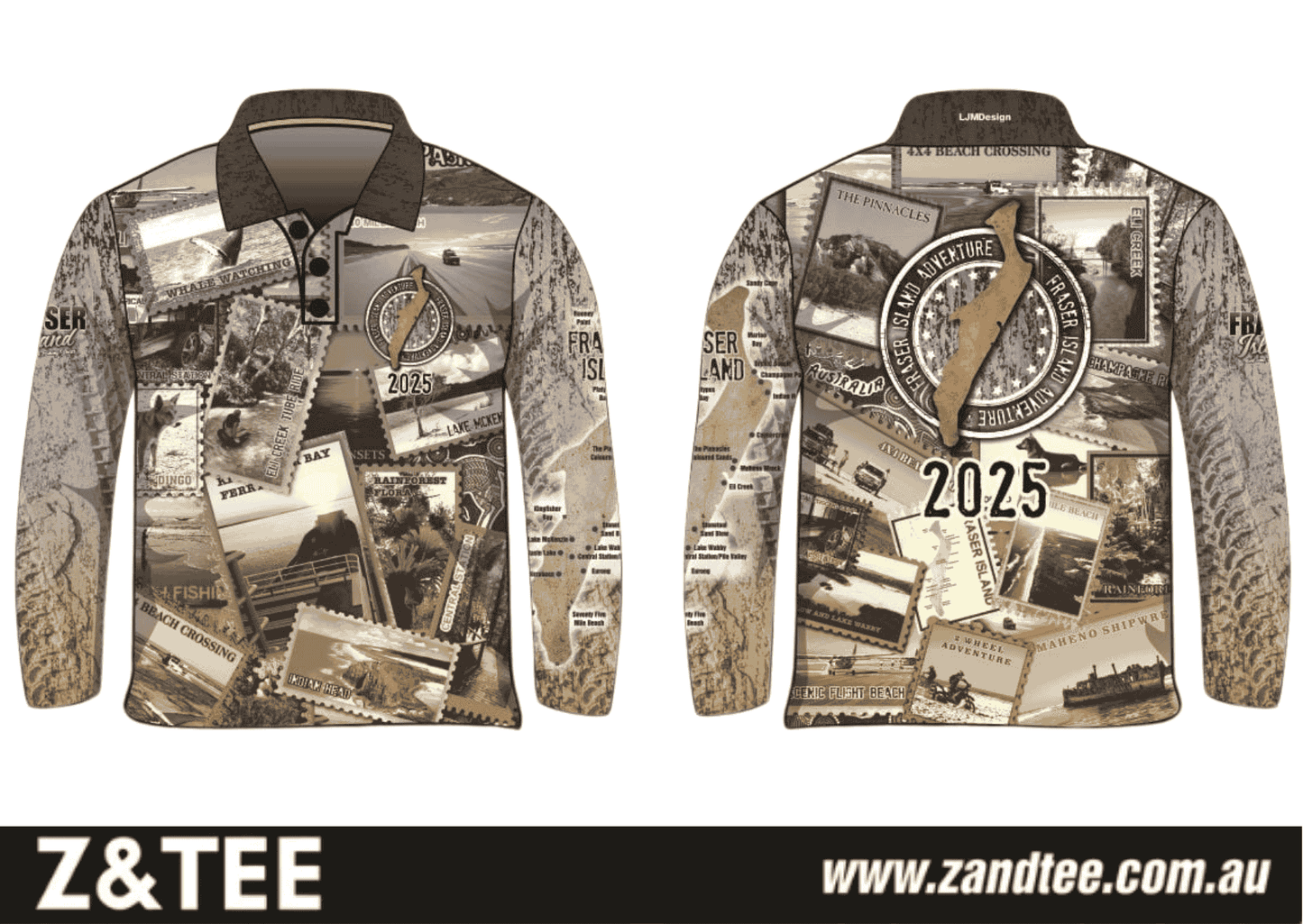 Fraser Island | Send it to Fraser Island (K'gari) Sepia Fishing Shirt (2025) ★Pre-Order★ Z and TEE 4x4 boy boys camping fishing FRASER ISLAND DESIGNS K'gari men mens New Design Preorder quick dry spo-default spo-disabled sun sun shirt sun shirts sunsafe travel uv