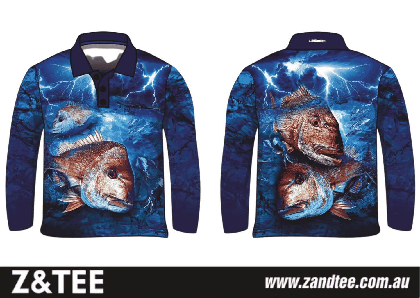 Fishing | Thunderstorm Snapper Fishing Shirt ★Pre-Order★ Z and TEE blue FISH FISH DESIGNS lightning MEN'S DESIGNS mens New Design ocean quick dry sky storm SUN SAFE UPF