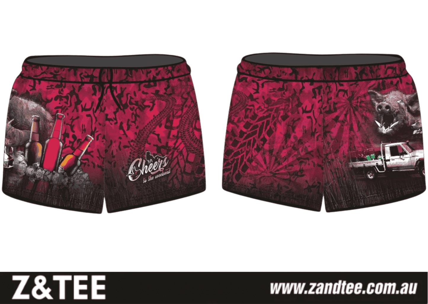 Rugby Shorts | Cheers Hunting Pink ★Pre-Order★ Z and TEE cruiser dog Fishing shorts KID'S DESIGNS Matching Shirt New Design pig pig hunting pink quick dry Tyre tracks WOMEN'S DESIGNS