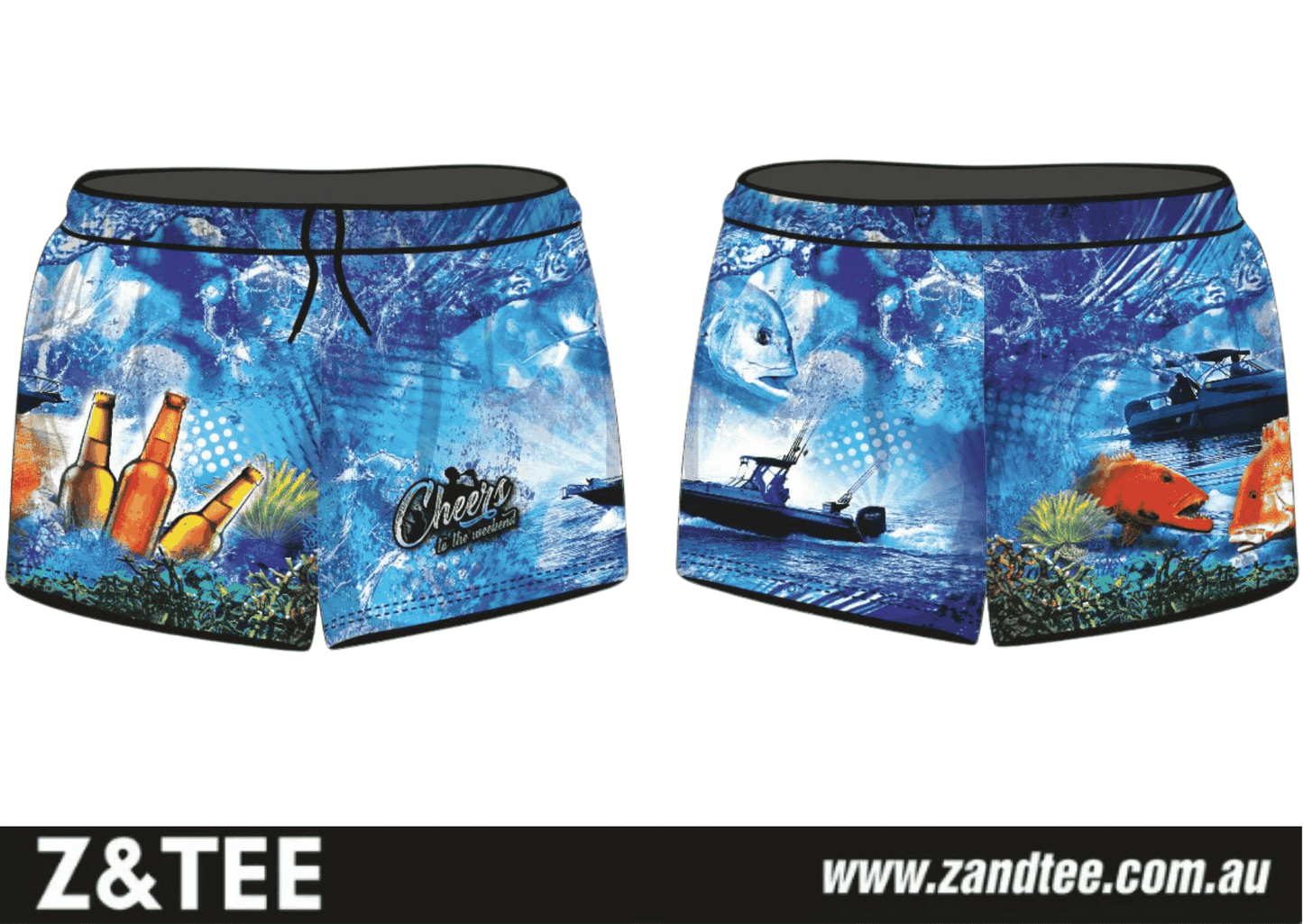 Rugby Shorts | Cheers to the Weekend Reef Fishing ★Pre-Order★ Z and TEE boat FISH FISH DESIGNS FISHING Fishing shorts KID'S DESIGNS Matching Shirt MEN'S DESIGNS New Design quick dry reef