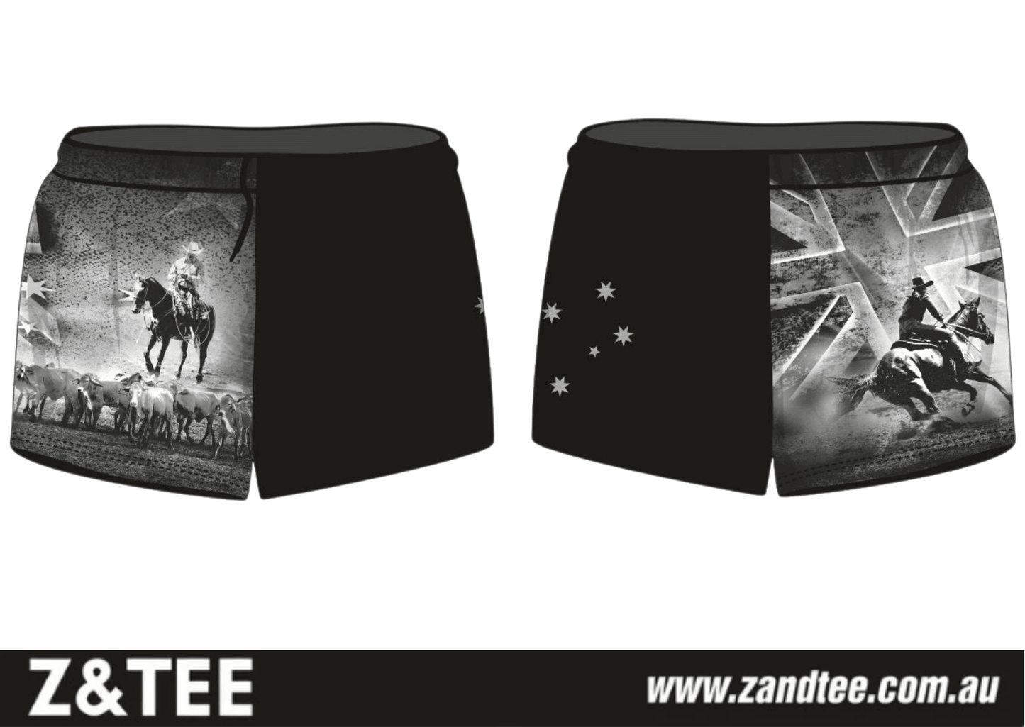 Rugby Shorts | Australian Flag Country Rider ★Pre-Order★ Z and TEE Aussie AUSSIE FLAG black COUNTRY WESTERN DESIGNS Fishing shorts grey horse KID'S DESIGNS Matching Shirt MEN'S DESIGNS New Design quick dry Rodeo WOMEN'S DESIGNS