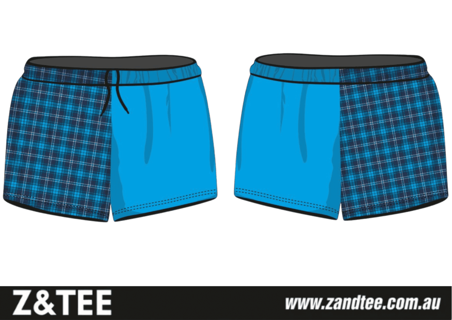 Rugby Shorts | Australian Flanny Design Blue ★Pre-Order★ Z and TEE Aussie Australian blue Fishing shorts Flanny KID'S DESIGNS Matching Shirt MEN’S DESIGNS New Design plaid quick dry
