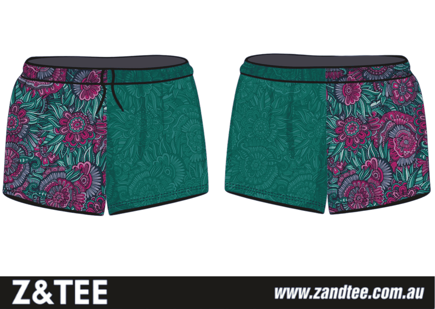 Rugby Shorts | Floral Mandala ★Pre-Order★ Z and TEE COUNTRY WESTERN DESIGNS FISHING Fishing shorts Floral green KID'S DESIGNS Matching Shirt New Design pink quick dry WOMEN'S DESIGNS
