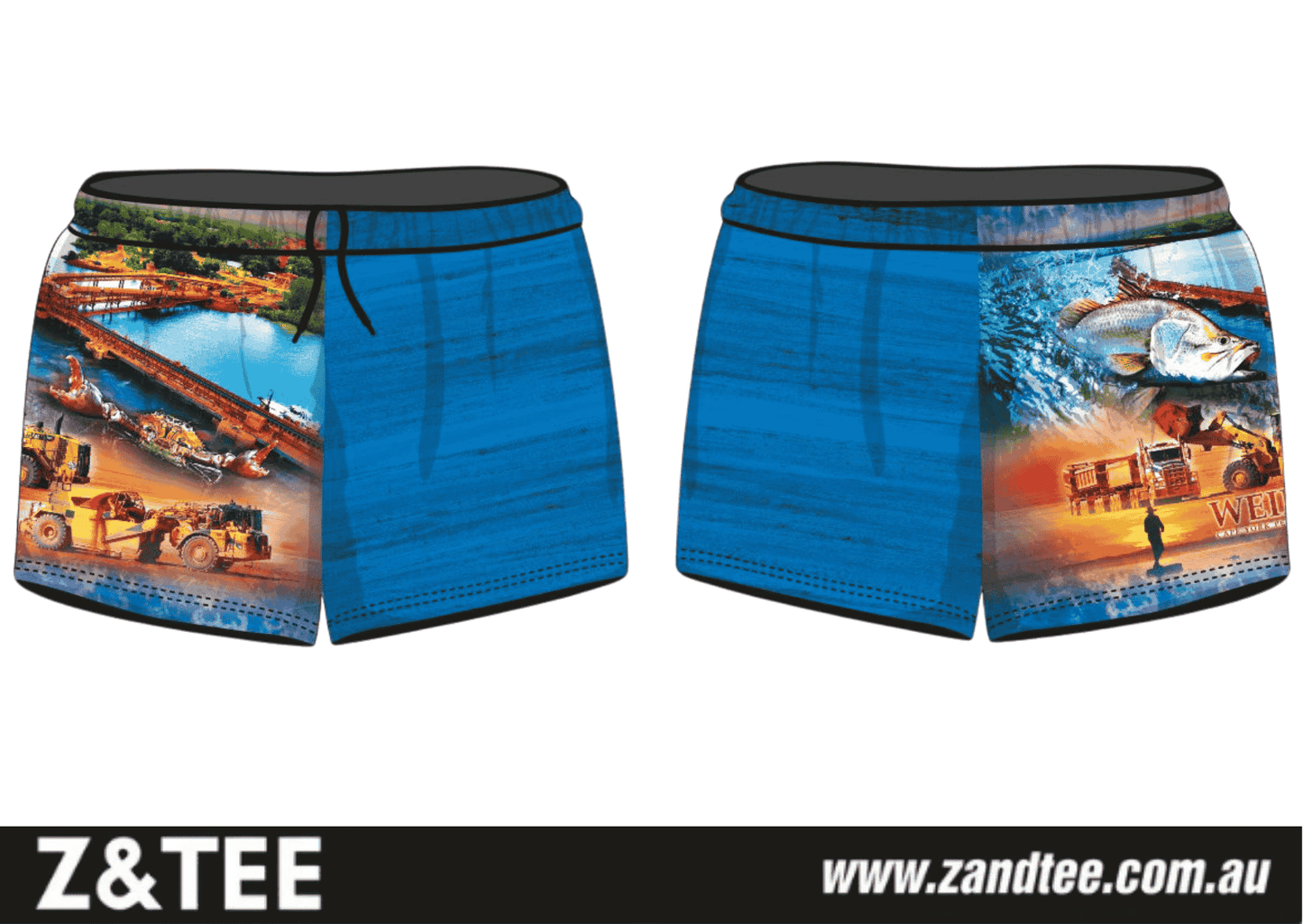 Rugby Shorts | Weipa Cape York Blue ★Pre-Order★ Z and TEE adventure Australia blue cape york crab FISH FISH DESIGNS Fishing shorts MEN'S DESIGNS New Design quick dry truck Weipa WOMEN'S DESIGNS