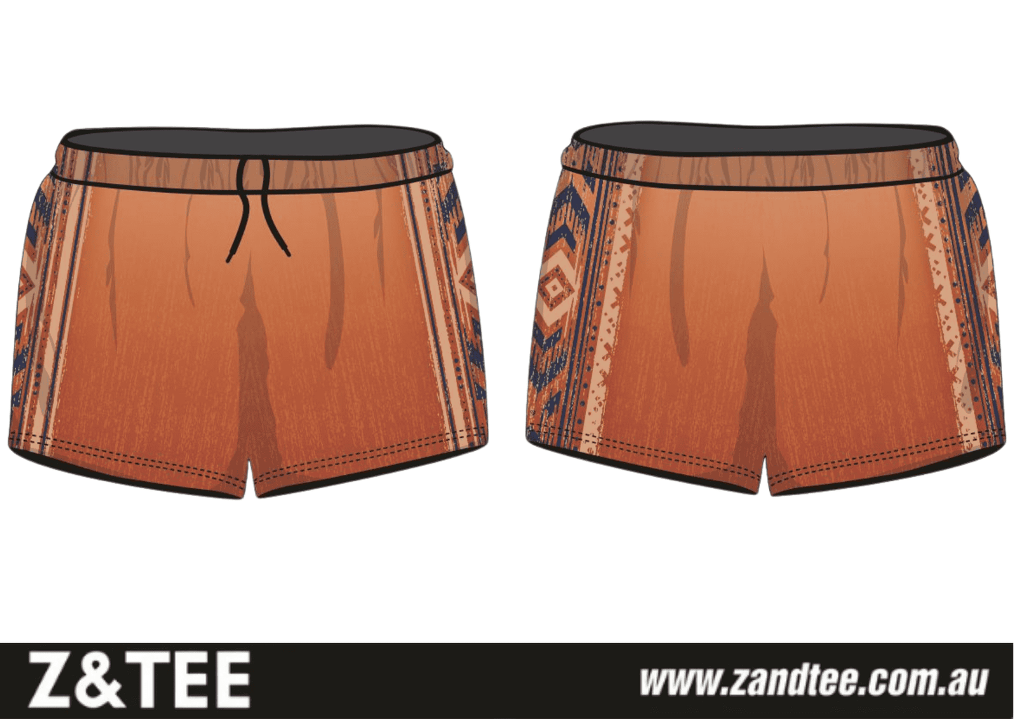 Rugby Shorts | Western Aztec Tan ★Pre-Order★ Z and TEE Aztec brown COUNTRY WESTERN DESIGNS Fishing shorts KID'S DESIGNS MEN'S DESIGNS New Design POCKETS quick dry