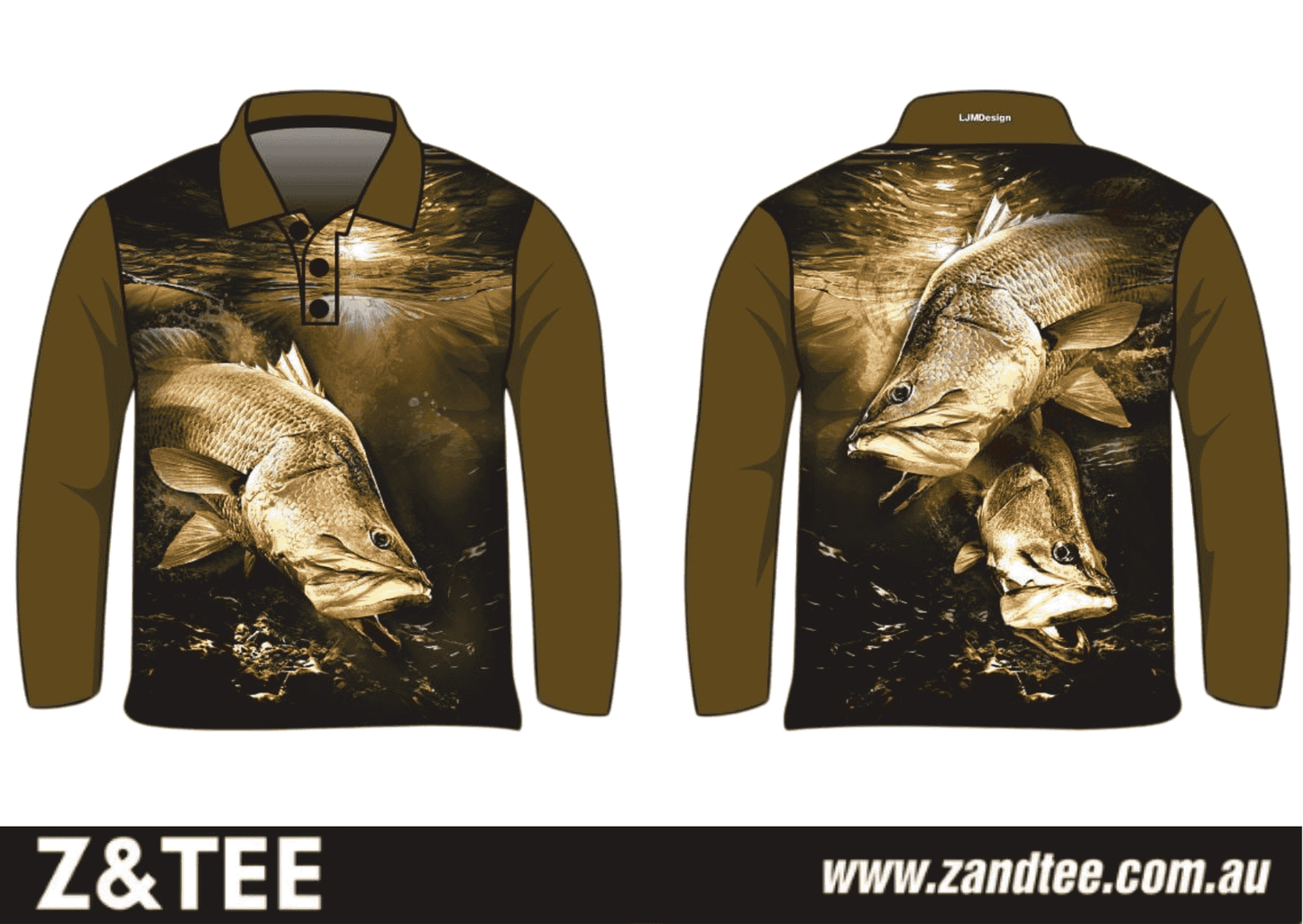 Fishing | Blackout Barramundi Gold Fishing Shirt ★Pre-Order★ Z and TEE barramundi black BOYS DESIGNS FISH FISH DESIGNS gold MEN'S DESIGNS mens New Design quick dry SUN SAFE UPF