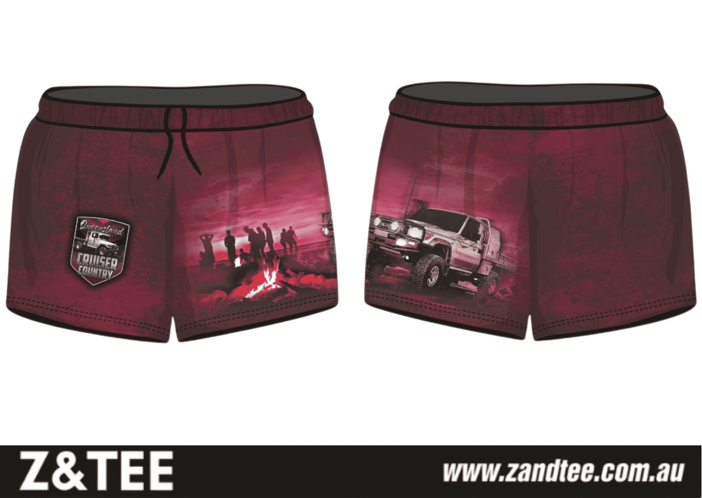 Rugby Shorts | QLD Cruiser Country Maroon ★Pre-Order★ Z and TEE 4x4 adventure Camp Fire camping CAMPING AND CARAVAN DESIGNS cruiser Fishing shorts KID'S DESIGNS maroon MEN'S DESIGNS New Design qld quick dry