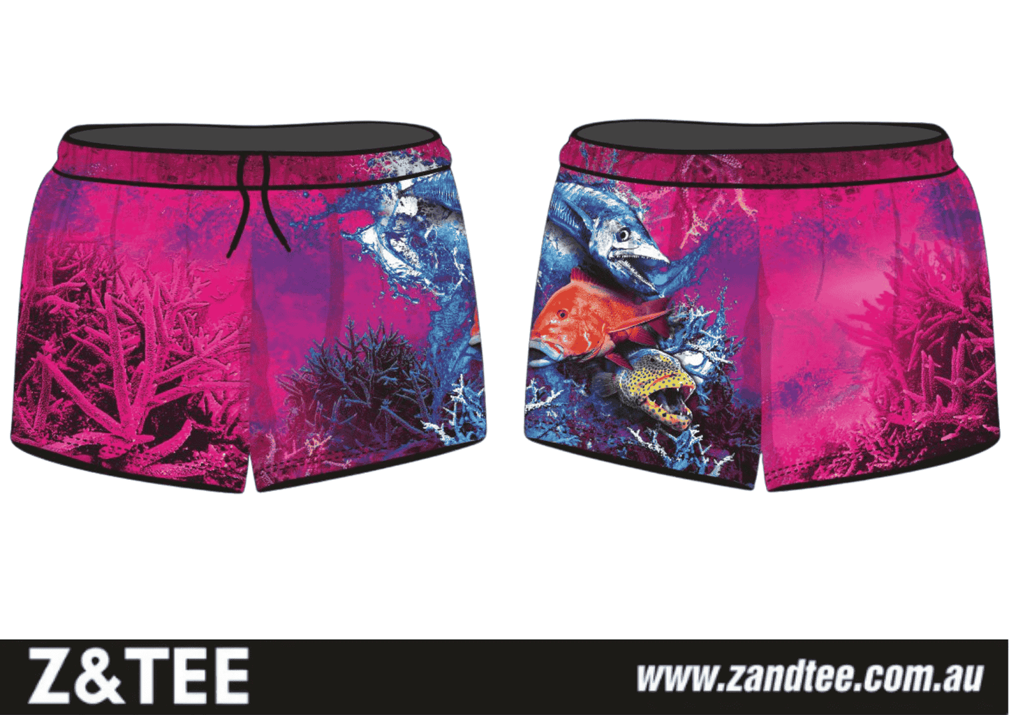 Rugby Shorts | Pink Reef ★Pre-Order Z and TEE coral reef FISH FISH DESIGNS Fishing shorts KID'S DESIGNS New Design pink quick dry WOMEN'S DESIGNS