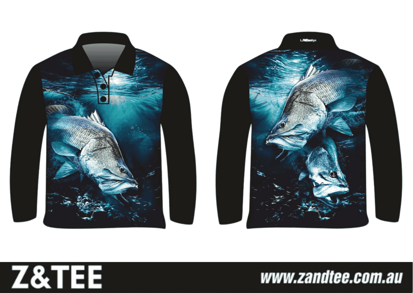Fishing | Black Barramundi Fishing Shirt ★Pre-Order★ Z and TEE barramundi black blue BOYS DESIGNS FISH FISH DESIGNS MEN'S DESIGNS mens New Design ocean quick dry SUN SAFE UPF