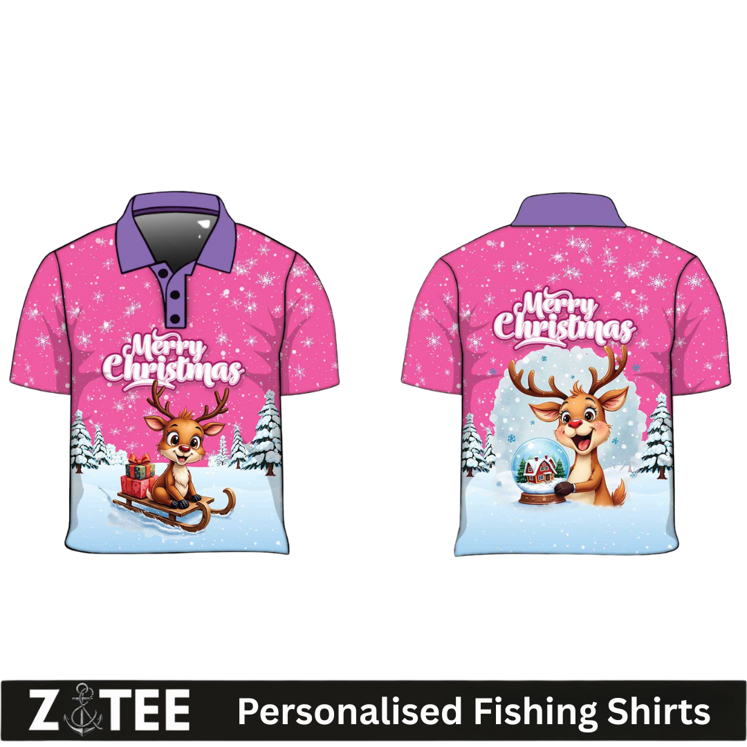 Christmas | Silly Reindeer Ugly Christmas Pink Fishing Shirt - Arrives before Christmas