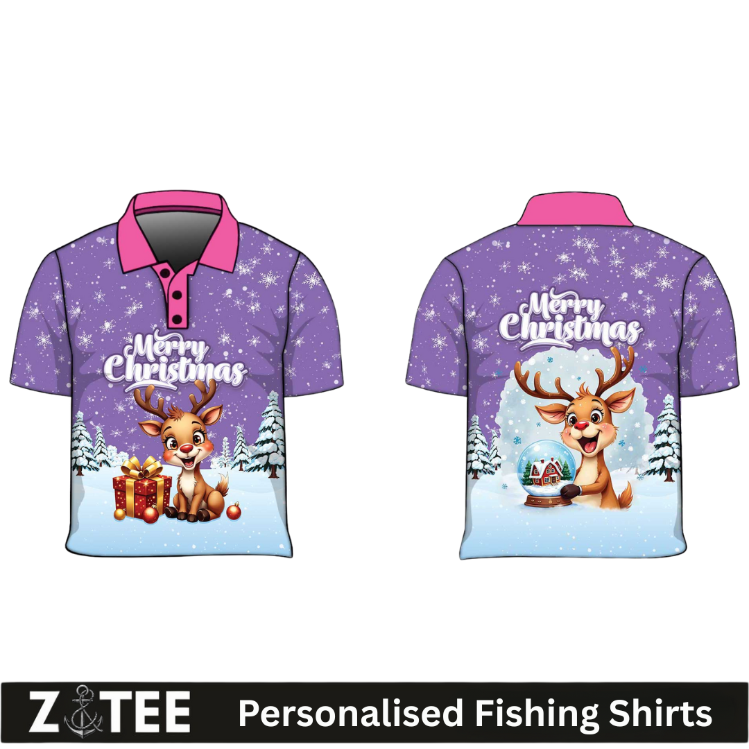 Christmas | Silly Reindeer Ugly Christmas Purple Fishing Shirt - Arrives before Christmas
