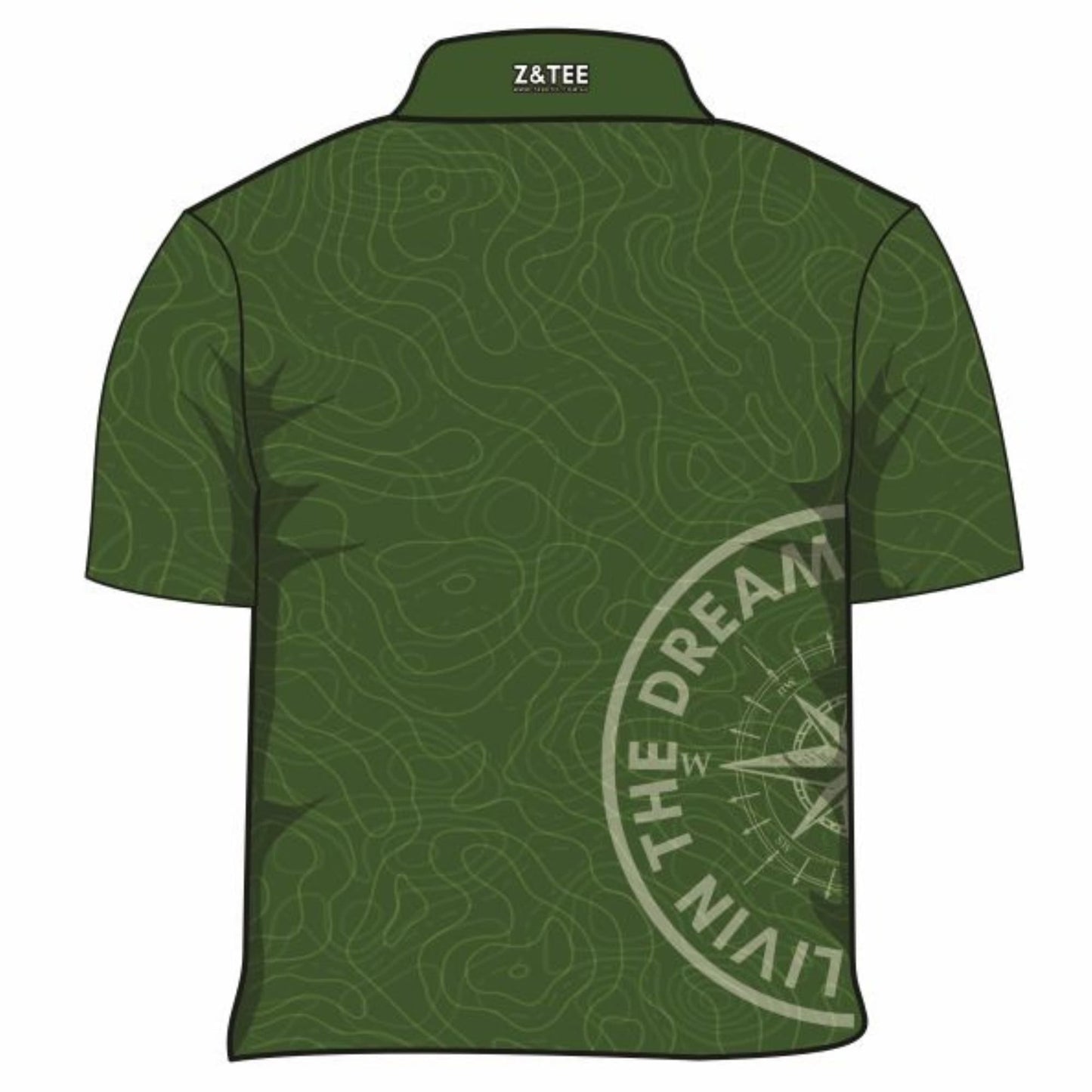 Compass | Topography Green Fishing Shirt ★Pre-Order★ Z and TEE BOYS DESIGNS Compass Khaki Living the Dream MEN'S DESIGNS mens quick dry SUN SAFE Topography UPF