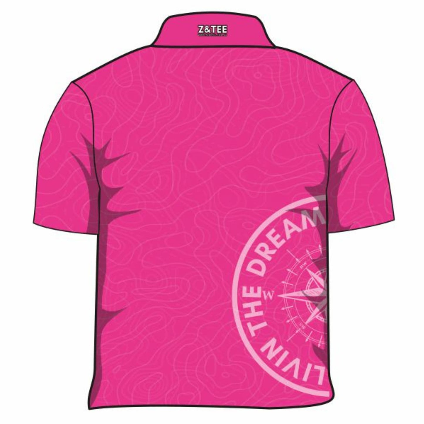 Compass | Topography Pink Fishing Shirt ★Pre-Order★ Z and TEE Compass GIRL'S DESIGNS KIDS Living the Dream pink quick dry SUN SAFE Topography UPF WOMEN'S DESIGNS womens