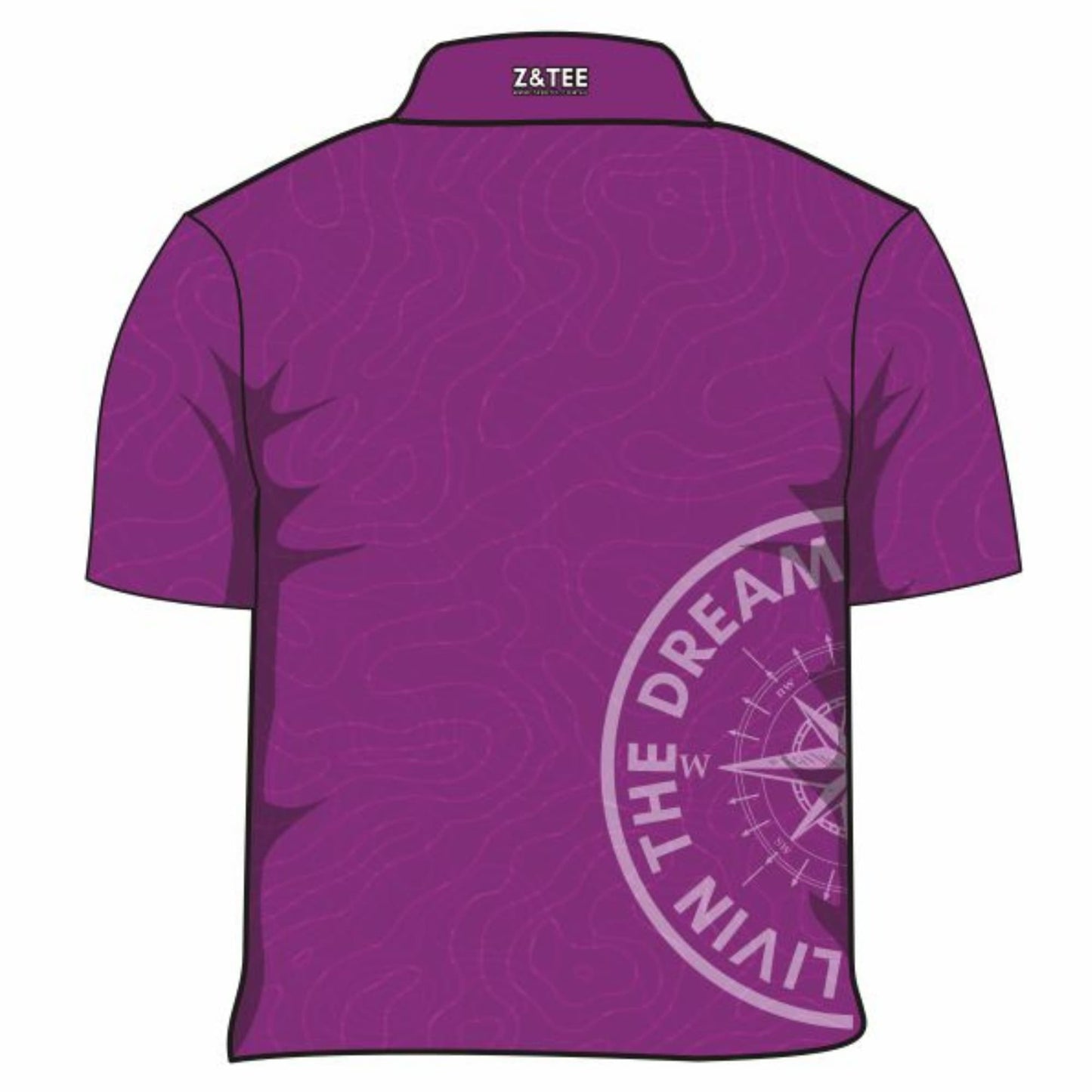 Compass | Topography Purple Fishing Shirt ★Pre-Order★ Z and TEE Compass GIRLS DESIGNS Living the Dream purple quick dry SUN SAFE Topography UPF WOMEN'S DESIGNS womens