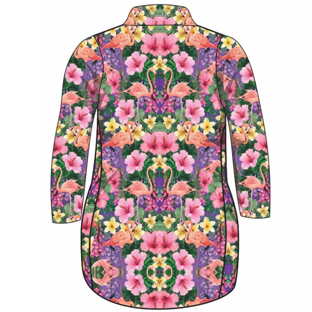 Tropical | Caribbean Flamingo Lifestyle Fishing Dress ★Pre-Order★ Z and TEE Beach Dress cruise Flamingoes Floral GIRL'S DESIGNS green Kaleidoscope Mirror Matching Shirt pink POCKETS quick dry SUN SAFE Tropical UPF WOMEN'S DESIGNS