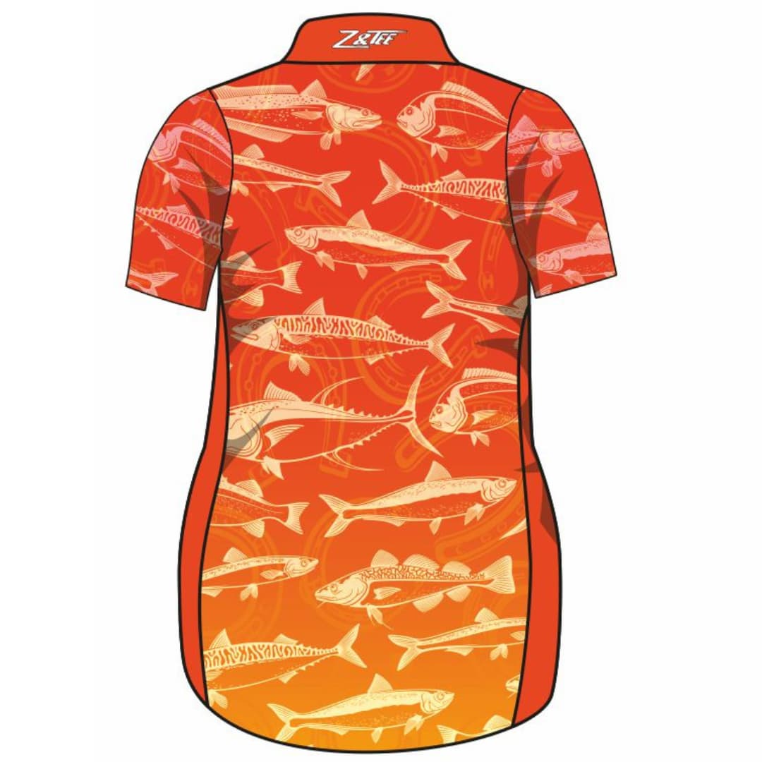 Fishing | Lucky Pattern Orange Lifestyle Fishing Dress ★Pre-Order★ Z and TEE Beach Dress FISH FISH DESIGNS FISHING GIRL'S DESIGNS orange POCKETS quick dry SUN SAFE UPF WOMEN'S DESIGNS