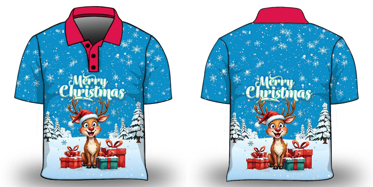 Christmas | Silly Reindeer Ugly Christmas Blue Gifts Fishing Shirt - Arrives before Christmas