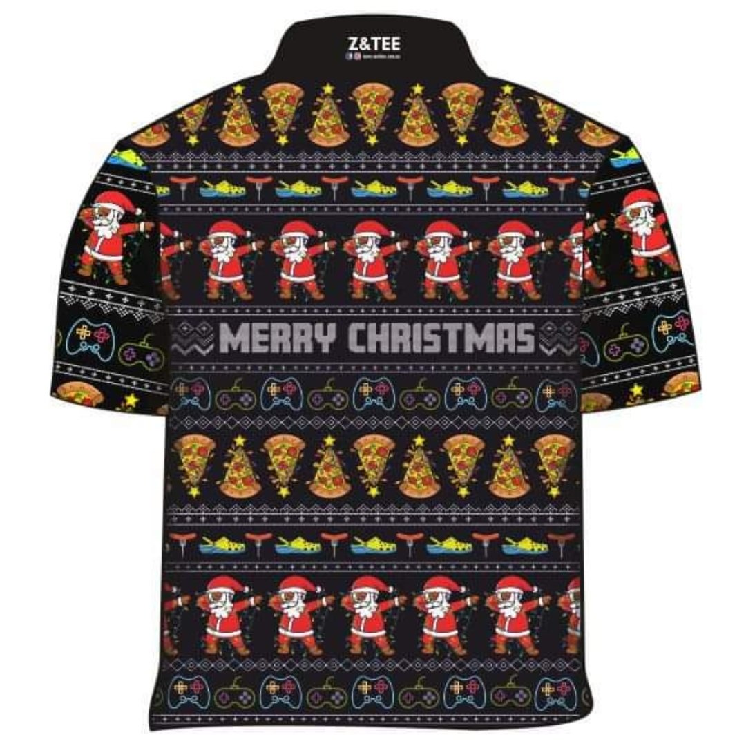 Christmas | Ugly Christmas Black Fishing Shirt Z and TEE Aussie Australian BBQ black Christmas Christmas design Christmas Gift Father Christmas Festive gamer remote Matching Singlet Merry Christmas pizza quick dry Summer SUN SAFE Ugly Christmas sweater UPF